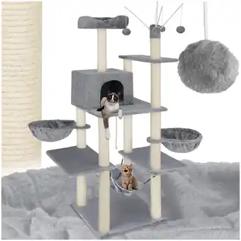 Netto Marken-Discount tectake Kratzbaum, 165 cm, mit Katzenhaus, inklusive 4 Spielbällen, Kordel und Kippschutz Angebot