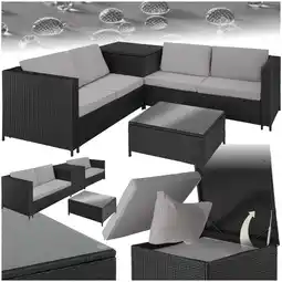 Netto Marken-Discount tectake Rattan Lounge, für 4 Personen, große Aufbewahrungsbox, mit Sicherheitsglasplatte Angebot