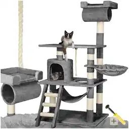 Netto Marken-Discount tectake Kratzbaum, 141 cm, mit Katzenhaus, inklusive Spielkordel und Kippschutz Angebot