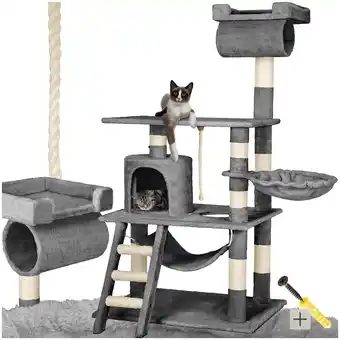 Netto Marken-Discount tectake Kratzbaum, 141 cm, mit Katzenhaus, inklusive Spielkordel und Kippschutz Angebot
