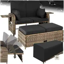 Netto Marken-Discount tectake Rattan Sofa, mit Aluminiumgestell, zur Liege wandelbar, mit Stauraum und Schutzhülle Angebot