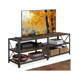 Netto Marken-Discount tectake TV-Regal, Industrial Style, 3 offene Etagen, seitliche X-Streben, 141 x 41,5 x 50,5 cm Angebot