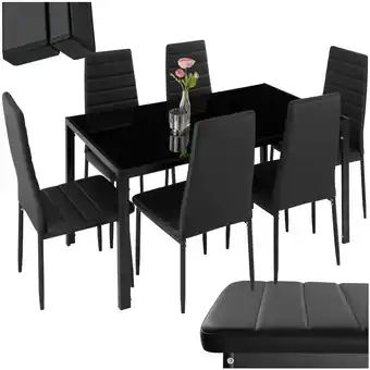 Netto Marken-Discount tectake Esszimmergruppe, 7-teilig, gepolstert mit Kunstlederbezug, bodenschonende Kunststoffkappen Angebot