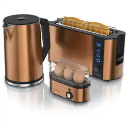 Netto Marken-Discount Arendo Frühstücksset, Wasserkocher 1,5l, 2-Scheiben Toaster Langschlitz, 3er Eierkocher, Kupfer Angebot