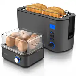 Netto Marken-Discount Arendo Frühstücks-Set, 8er Eierkocher + Langschlitz Toaster für 4 Scheiben, Grau Angebot