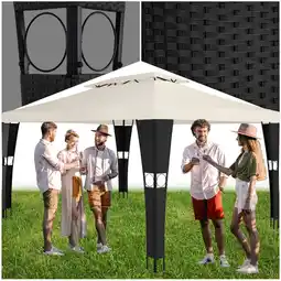 Netto Marken-Discount tectake Rattan Gartenpavillon, 4 x 3 m, Doppeldachsystem, inklusive Heringen Angebot