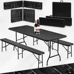 Netto Marken-Discount VESKA Bierzeltgarnitur 3-teilig - Rattan-Optik - anthrazit Angebot