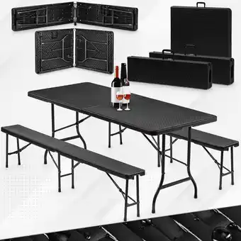 Netto Marken-Discount VESKA Bierzeltgarnitur 3-teilig - Rattan-Optik - anthrazit Angebot