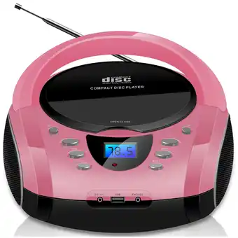 Netto Marken-Discount Cyberlux Tragbarer CD-Player Boombox CD/MP3 USB Kinder Radio pink Angebot