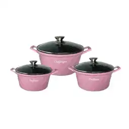 Netto Marken-Discount Diamant Kochgeschirr 6 teilig Topf Induktion Alu Guss Kochtopfset Marmor Pink Angebot