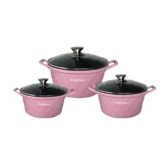 Netto Marken-Discount Diamant Kochgeschirr 6 teilig Topf Induktion Alu Guss Kochtopfset Marmor Pink Angebot