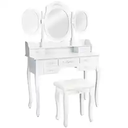 Netto Marken-Discount tectake Schminktisch, im Antik-Look, mit gepolstertem Hocker, 7 Schubladen, 90 x 40 x 145 cm Angebot