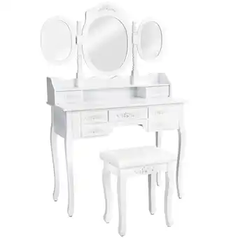 Netto Marken-Discount tectake Schminktisch, im Antik-Look, mit gepolstertem Hocker, 7 Schubladen, 90 x 40 x 145 cm Angebot