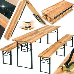 Netto Marken-Discount tectake Bierzeltgarnitur, 3-teilig, belastbar, Holzlackierung mit Klarlack Angebot