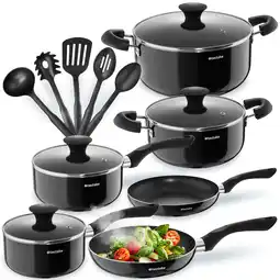 Netto Marken-Discount tectake Kochtopfset, 15-teilig, Glasdeckel mit Dampfabzug, 5 Küchenwerkzeuge Angebot