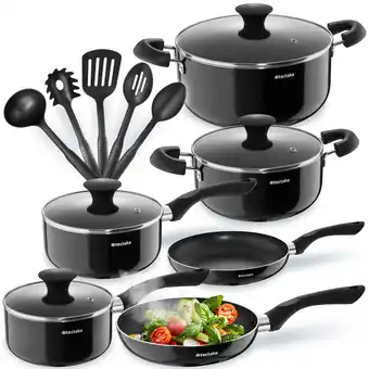 Netto Marken-Discount tectake Kochtopfset, 15-teilig, Glasdeckel mit Dampfabzug, 5 Küchenwerkzeuge Angebot
