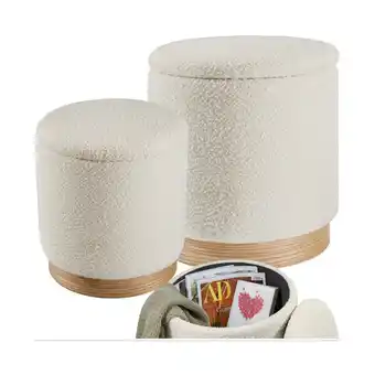 Netto Marken-Discount tectake 2er Set Sitzhocker mit Stauraum, rund, mit Bouclé-Bezug, Gestelle aus MDF-Platten Angebot