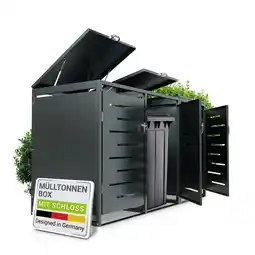 Netto Marken-Discount Juskys Mülltonnenbox Arel 3er - Metall Gartenbox für Mülltonnen - Aufbewahrungsbox Anthrazit Angebot