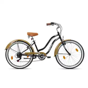 Netto Marken-Discount Chrisson Aloha Beachcruiser 26 Zoll Damen Herren 155 - 170 cm Fahrrad 6 Gang schwarz/gold 41 cm Angebot
