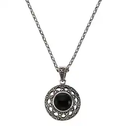 Netto Marken-Discount Zeeme Gemstones Halskette Silber 925 oxydiert 45cm lang mit schwarzem Achat 10mm Angebot