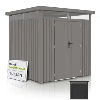 Netto Marken-Discount Juskys Gerätehaus Luzern Pro 5,3 m² - Metall Geräteschuppen - wetterfest & abschließbar - Taupe Angebot