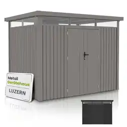 Netto Marken-Discount Juskys Gerätehaus Luzern Pro 6,8 m² - Metall Geräteschuppen - wetterfest & abschließbar - Taupe Angebot