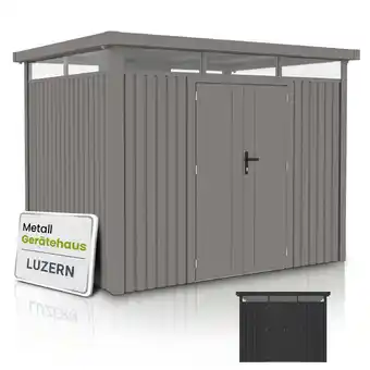 Netto Marken-Discount Juskys Gerätehaus Luzern Pro 6,8 m² - Metall Geräteschuppen - wetterfest & abschließbar - Taupe Angebot