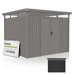 Netto Marken-Discount Juskys Gerätehaus Luzern Pro 8,6 m² - Metall Geräteschuppen - wetterfest & abschließbar - Taupe Angebot