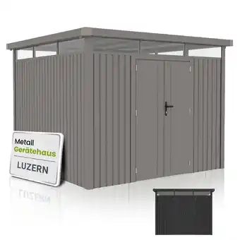 Netto Marken-Discount Juskys Gerätehaus Luzern Pro 8,6 m² - Metall Geräteschuppen - wetterfest & abschließbar - Taupe Angebot