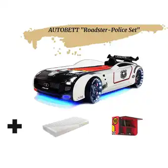 Netto Marken-Discount Autobett Kinderbett Roadster Police LED Sound Sportsitze Lattenrost Spoiler 90x190 cm Angebot