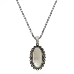Netto Marken-Discount Zeeme Gemstones Halskette Silber 925 oxydiert 45cm lang mit weißem Perlmutt und Markasit-Steinen Angebot