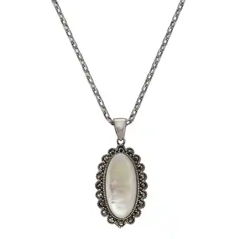 Netto Marken-Discount Zeeme Gemstones Halskette Silber 925 oxydiert 45cm lang mit weißem Perlmutt und Markasit-Steinen Angebot