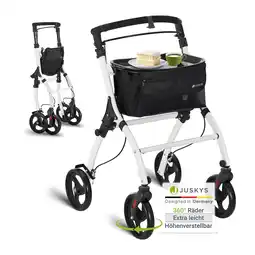 Netto Marken-Discount Juskys Aluminium Wohnungsrollator Aktiv - Tasche & Tablett - Rollator schmal & faltbar - Weiß Angebot