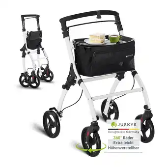 Netto Marken-Discount Juskys Aluminium Wohnungsrollator Aktiv - Tasche & Tablett - Rollator schmal & faltbar - Weiß Angebot