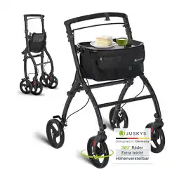 Netto Marken-Discount Juskys Aluminium Wohnungsrollator Aktiv - Tasche & Tablett - Rollator schmal & faltbar - Schwarz Angebot