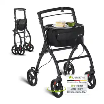 Netto Marken-Discount Juskys Aluminium Wohnungsrollator Aktiv - Tasche & Tablett - Rollator schmal & faltbar - Schwarz Angebot