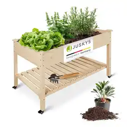 Netto Marken-Discount Juskys Hochbeet Freya mit Rädern - aus Holz, mit Vliesstoff und Ablage - für Balkon und Garten Angebot
