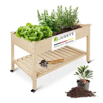 Netto Marken-Discount Juskys Hochbeet Freya mit Rädern - aus Holz, mit Vliesstoff und Ablage - für Balkon und Garten Angebot