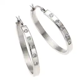 Netto Marken-Discount Zeeme Stainless Steel Ohrringe Edelstahl mit weißen Zirkonia-Steinen 35mm Durchmesser Angebot