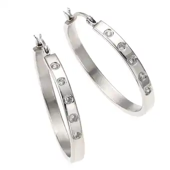 Netto Marken-Discount Zeeme Stainless Steel Ohrringe Edelstahl mit weißen Zirkonia-Steinen 35mm Durchmesser Angebot
