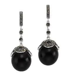 Netto Marken-Discount Zeeme Gemstones Ohrringe Silber 925 rhodiniert mit 2x Onyx und 76x Markasit Angebot