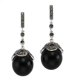 Netto Marken-Discount Zeeme Gemstones Ohrringe Silber 925 rhodiniert mit 2x Onyx und 76x Markasit Angebot