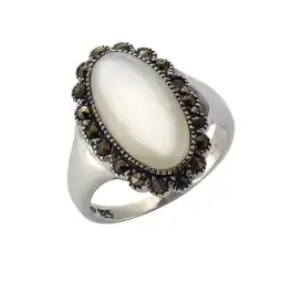 Netto Marken-Discount Zeeme Gemstones Ring Silber 925 oxydiert mit weißem Perlmutt und 18 Markasit-Steinen Angebot