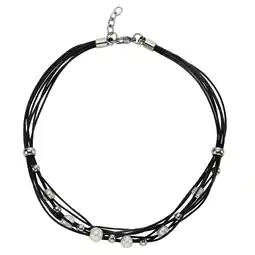 Netto Marken-Discount Zeeme Stainless Steel Halskette Leder schwarz mit Stahlkugeln und weißen Perlen Angebot