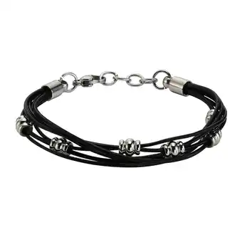 Netto Marken-Discount Zeeme Stainless Steel Armband Leder schwarz mit Stahlkugeln 19,5+2cm lang Angebot