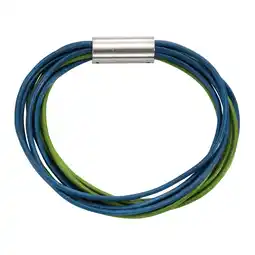 Netto Marken-Discount Zeeme Stainless Steel Armband Leder 9-reihig türkis mit Magnetverschluß aus Stahl 19cm lang Angebot