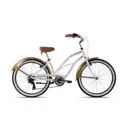 Netto Marken-Discount Chrisson Sandy Beachcruiser 26 Zoll Damen Herren 155 - 170 cm Fahrrad 6 Gang weiß/gold 41 cm Angebot