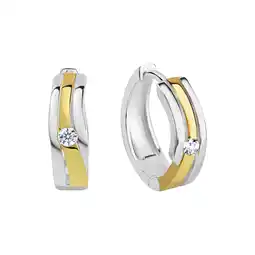 Netto Marken-Discount Zeeme Basic Ohrringe Silber 925 zweifarbig 16mm Durchmesser mit weißen Zirkonia-Steinen Angebot