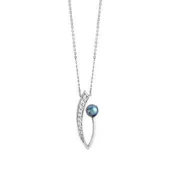 Netto Marken-Discount Zeeme Pearls Halskette Silber 925 rhodiniert mit schwarzer Perle & Zirkonia weiß Angebot