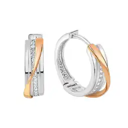 Netto Marken-Discount Zeeme Basic Ohrringe Silber 925 zweifarbig 16mm Durchmesser mit weißem Zirkonia Angebot